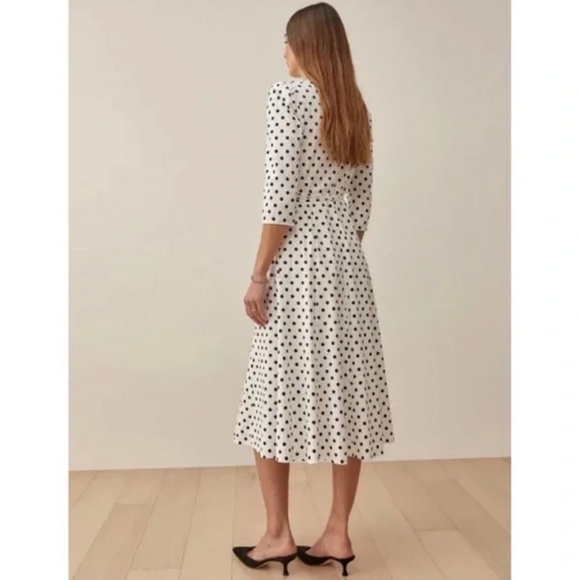 NEW Reformation Hilltop Midi Wrap Dress w/ Sleeves Polka Dot Malta Size S - Picture 6 of 14